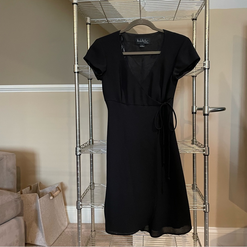 Vintage black Nicole miller wrap dress, size 2, LBD